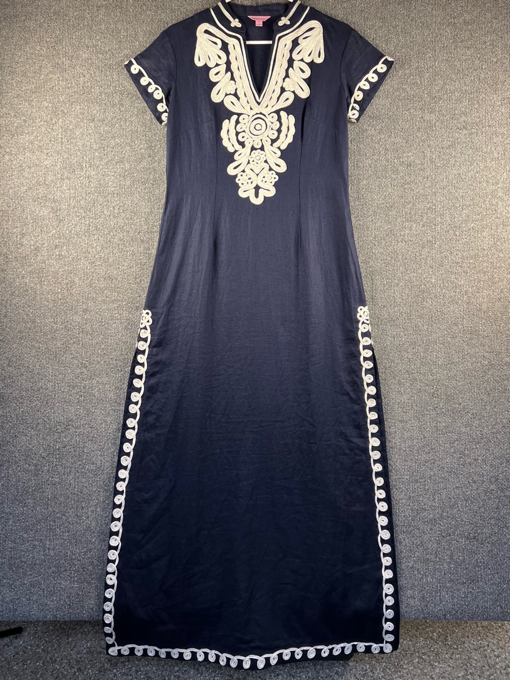 Lilly Pulitzer Dress Size XS Navy Blue Sea Island Tunic 100 % Linen